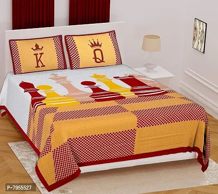 AARON INC 144 TC Sarganeri Jaipuri Print Cotton Double Bedsheet with 2 Pillow Cover