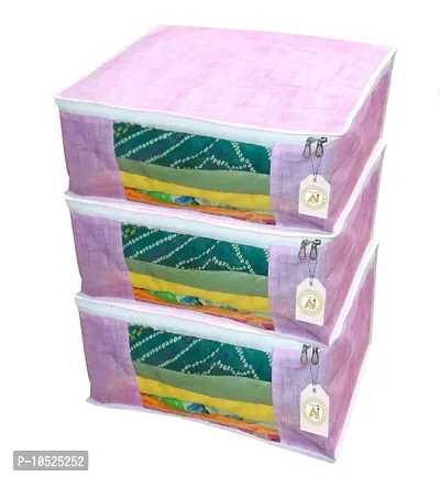 Non Woven Saree Cover Set of 3 Saree Cover Designer/Wardrobe Organiser/Regular Clothes Bag Front Transparent Window.