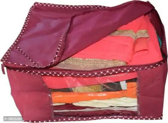 Non Woven Saree Cover Set of 1 Saree Cover Designer/Wardrobe Organiser/Regular Clothes Bag Front Transparent Window.-thumb0