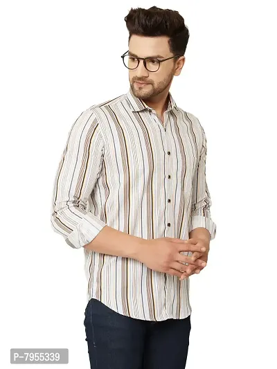 AARON INC Men's Cotton Striped Print Stylish Shirt