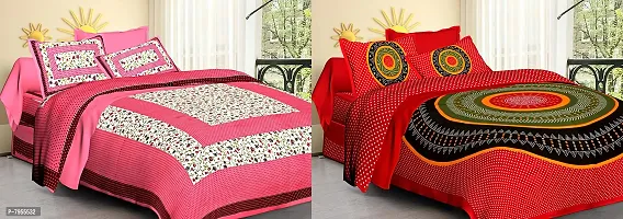 AARON INC Cotton Printed 104 TC Jaipuri Double Bedsheet Pack of 2(Multicolor)