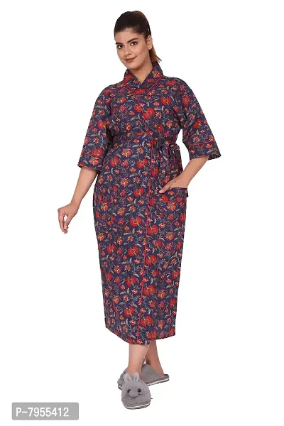 AARON INC Woman's Cotton bathrobes Free Size Red&Blue-thumb0