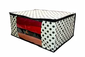 Non-Woven Fabric Off White Polka Dot Print Front Transparent Window Multi Purpose Clothing, Saree and Suit Storage Bag With Zip- Pack Of 6-thumb2