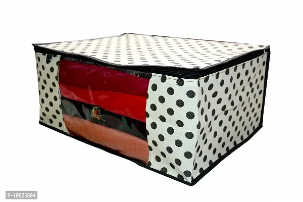 Non-Woven Fabric Off White Polka Dot Print Front Transparent Window Multi Purpose Clothing, Saree and Suit Storage Bag With Zip- Pack Of 6-thumb3