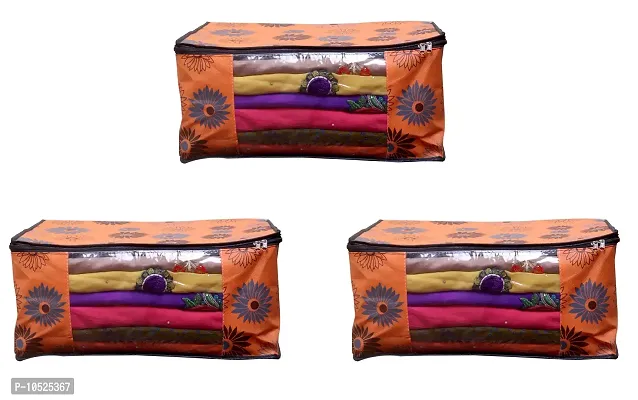 Orange Flower Saree cover Front Transparent Pack of 3