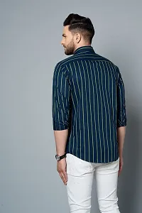 AARON INC Men's Cotton Classic Collar Striped Shirt (Dark Blue)-thumb1