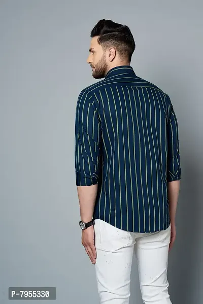 AARON INC Men's Cotton Classic Collar Striped Shirt (Dark Blue)-thumb2