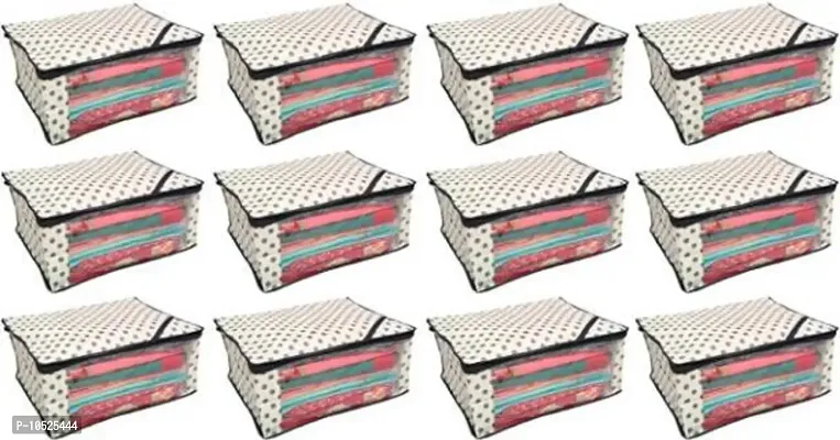 Non Woven Polka Dots Designer Saree Cover Set of 12 Pcs (Ivory)  NONWOVENNWSC13  (Ivory)