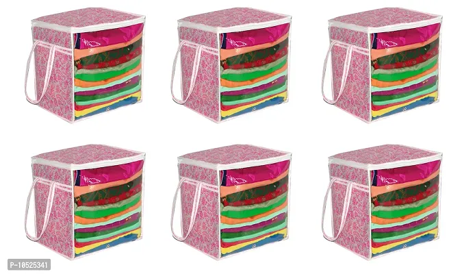 Designer Non-Woven Pink Patti Saree Cover Box (Set Of 6)