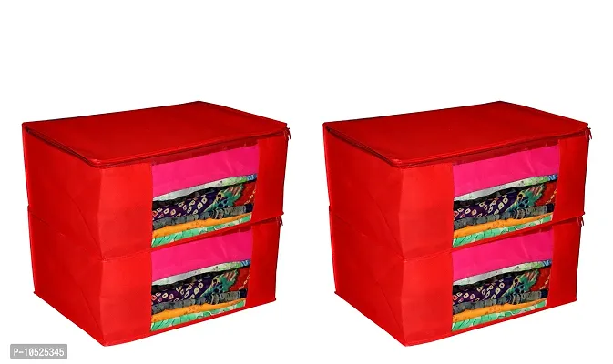Multipurpose Wardrobe Organiser,Saree Cover,Regular Cloth Storage Bag in Heavy Non woven Material nbsp;nbsp;(Red) Pack of 4