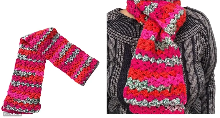 Stylish Crochet Knit Cotton Multi Color Beret And Scarf Stole