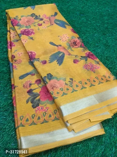 Trendy Printed Linen Blend Saree-thumb0