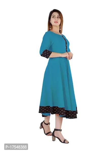 Anarkali Navy Blue Solid Cotton Kurta-thumb3