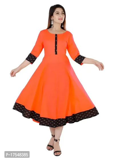 Anarkali Pink Solid Cotton Kurta-thumb0