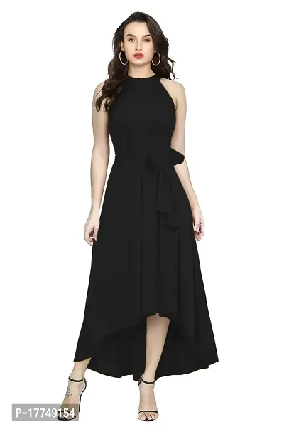 Stylish Black Viscose Rayon Solid Fit And Flare Dress For Women