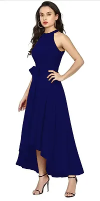 Stylish Navy Blue Viscose Rayon Solid Fit And Flare Dress For Women-thumb1