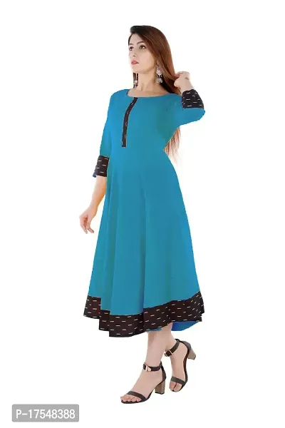 Anarkali Navy Blue Solid Cotton Kurta-thumb5