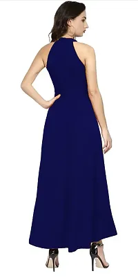 Stylish Navy Blue Viscose Rayon Solid Fit And Flare Dress For Women-thumb2