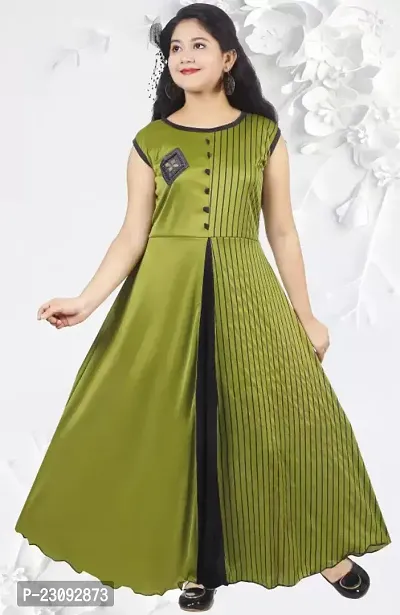 Stylish Girls MaxiFull Length Party Dress Green Sleeveless-thumb0