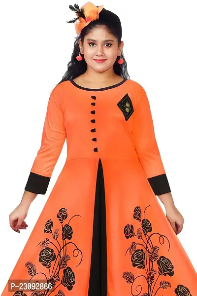 Stylish Girls Maxi/Full Length Party Dress Orange-thumb2