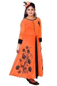 Stylish Girls Maxi/Full Length Party Dress Orange-thumb2