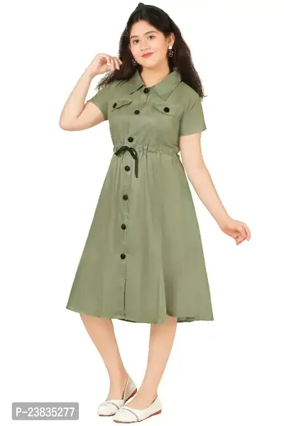 Girls Calf Length Casual Dress Green-thumb0