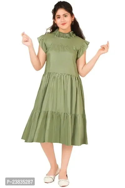 Girls Calf Length Casual Dress Green-thumb0