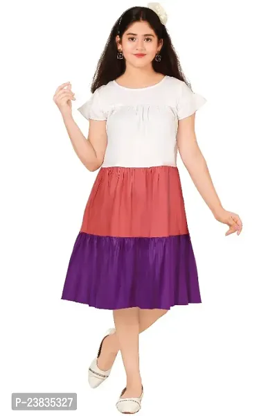 Girls Calf Length Casual Dress Multicolor