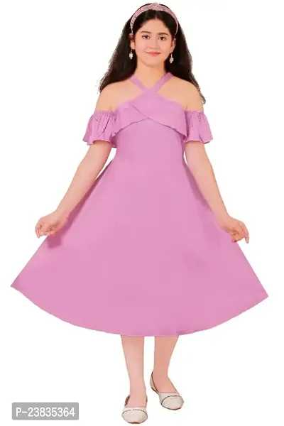 Girls Calf Length Casual Dress Pink-thumb0