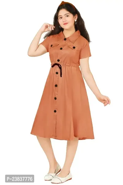 Girls Calf Length Casual Dress Brown