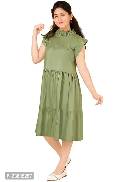 Girls Calf Length Casual Dress Green-thumb4