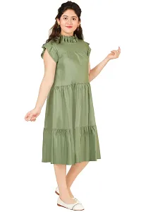 Girls Calf Length Casual Dress Green-thumb4