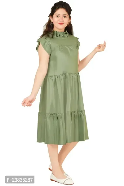 Girls Calf Length Casual Dress Green-thumb5