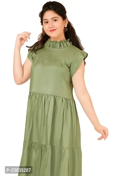 Girls Calf Length Casual Dress Green-thumb2