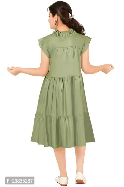 Girls Calf Length Casual Dress Green-thumb3