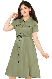 Girls Calf Length Casual Dress Green-thumb3