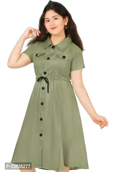 Girls Calf Length Casual Dress Green-thumb4