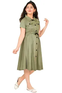 Girls Calf Length Casual Dress Green-thumb1