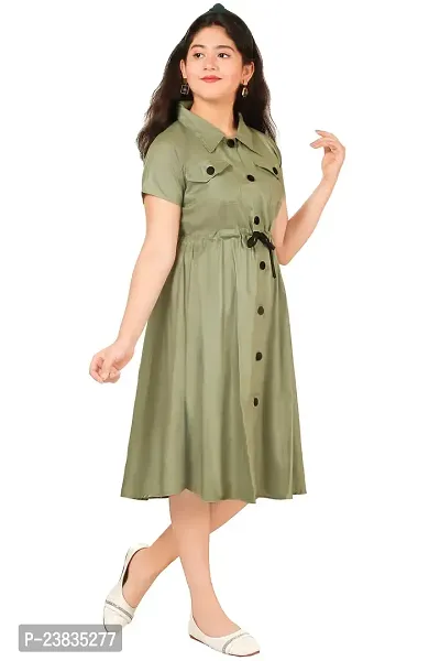 Girls Calf Length Casual Dress Green-thumb2