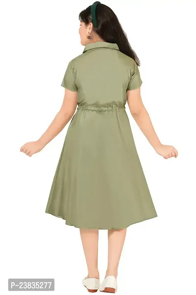 Girls Calf Length Casual Dress Green-thumb3