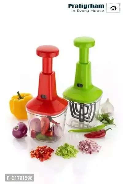 Food Chopper 1100 ml, Steel Large Manual Hand-Press Vegetable Chopper Mixer Cutter to Cut Onion, Salad, Tomato, Potato with 6 SS Blade, 1100 ML Multicolour