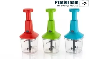 Pratigrham  Food Chopper 1100 ml, Steel Large Manual Hand-Press Vegetable Chopper Mixer Cutter to Cut Onion, Salad, Tomato, Potato with 6 SS Blade, 1100 ML (Multicoloured)-thumb1