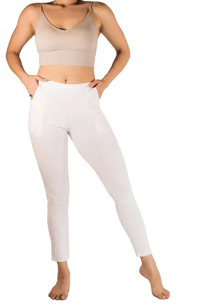 CURVY FIT |Smoke Pants|Kurti Pants|Cigarette Pants|Cotton Pants|Cotton Formal Pants| Casual Pants|Cotton Trousers (Size-L) White