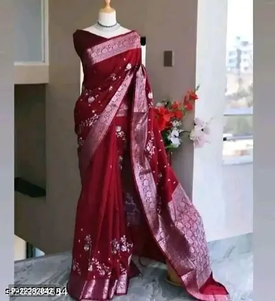 Elegant Banarasi Silk Zari Embroidered Saree with Blouse piece-thumb0
