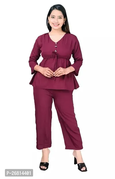 Contemporary Maroon Solid Co-Ords Set For Women