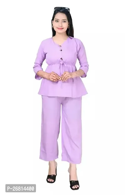 Contemporary Purple Solid Co-Ords Set For Women-thumb0