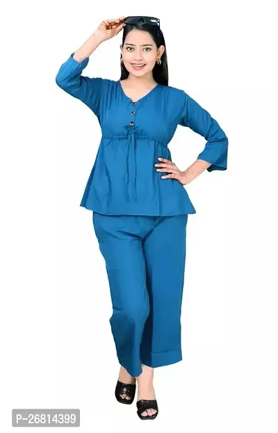 Contemporary Blue Solid Co-Ords Set For Women