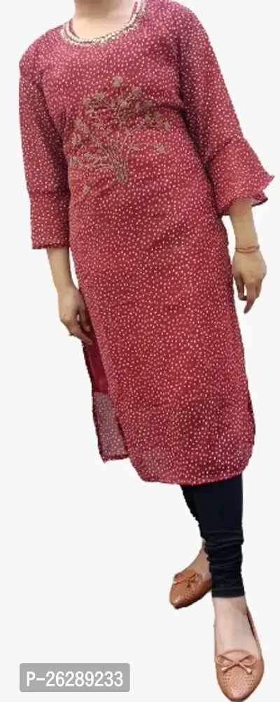 Elegant Cotton Red Bell Sleeves Straight Kurta For Women-thumb0