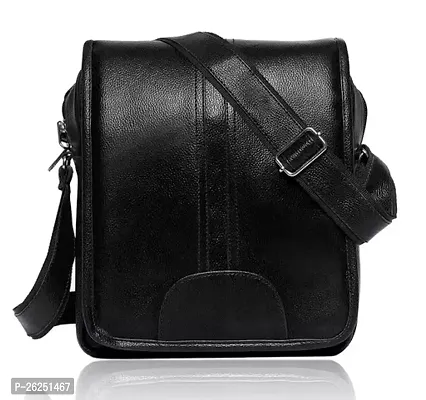 Stylish Black Leather Messenger Bag