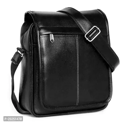 Stylish Black Leather Messenger Bag-thumb0